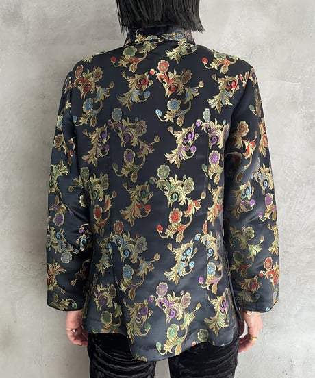 Botanical Pattern Satin China Blouse BKGN