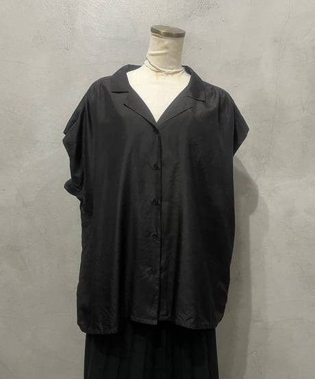 French Sleeve Open Collar Silk Shirt BK