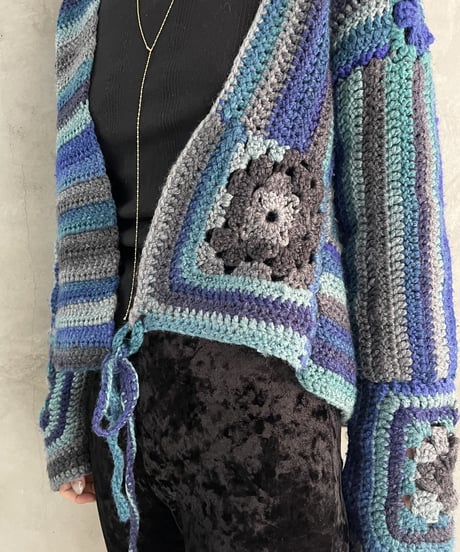 Crochet Knit Cardigan BLGR