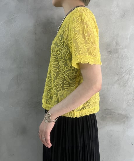 Tape Embroidery Collarless Blouse YE