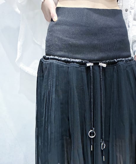 DIESEL Rib Waist Drawstring Pleats Skirt BK