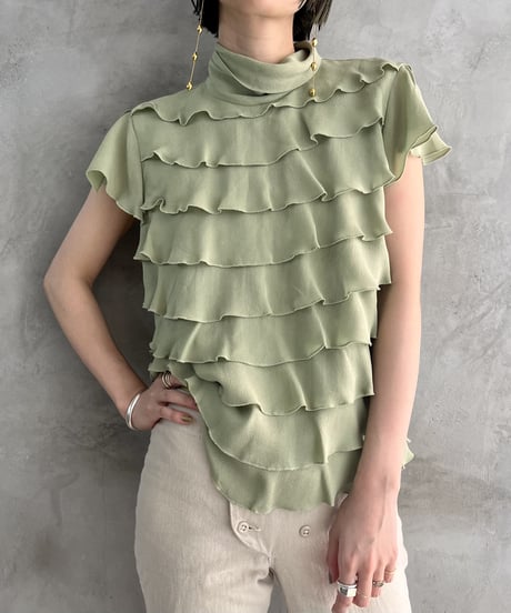Frill Design Turtle Necl Short Sleeve Blouse MIN