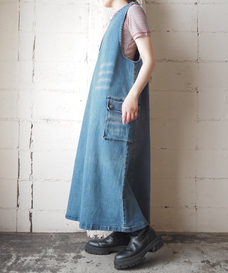Sleeveless Back Paint Denim Dress BLWH