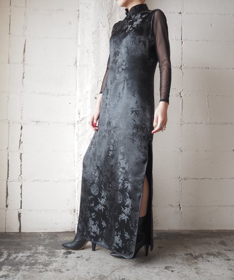 Shadow Pattern Sleeveless China Dress BK