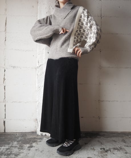 Turn Over Collar Houndtooth Sweater GR