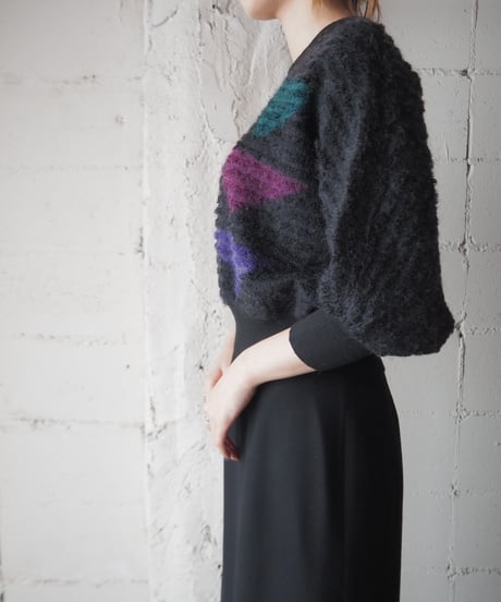 Triangle Pattern Dolman Sleeve Sweater BK