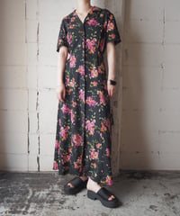 S/S Flower Pattern Open Collar Dress BKPI
