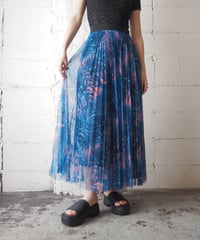 MSGM Botanical Print Tulle Pleats Skirt BL PK