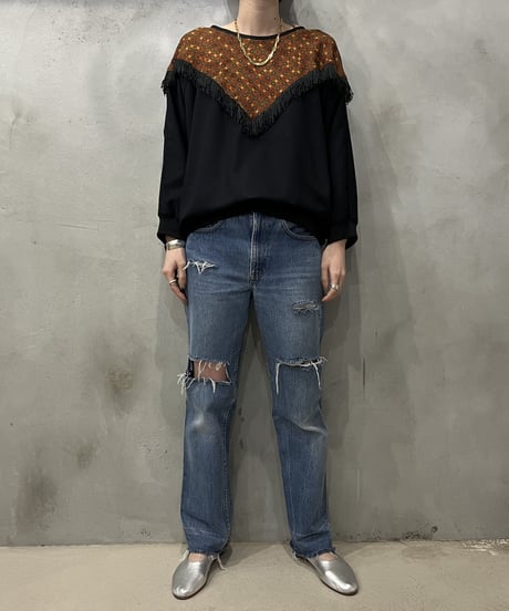 Fringe Design Dolman Sleeve Blouse BKBL