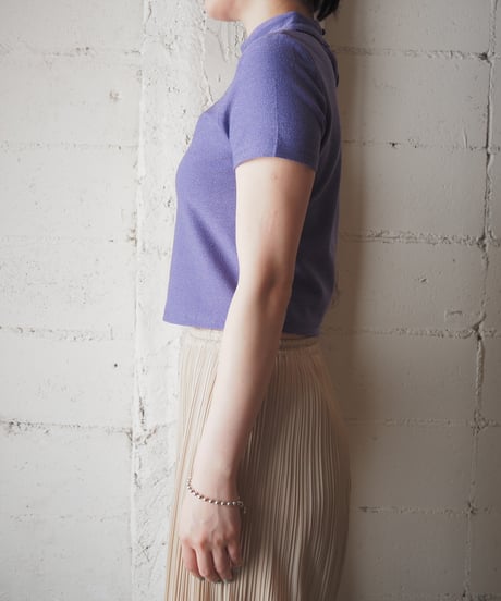 Mock Neck Peekaboo Short Sleeve Tops PUR
