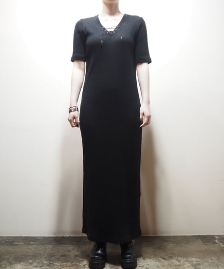 LAUREN Lace Up Rib Cutsewn Dress BK