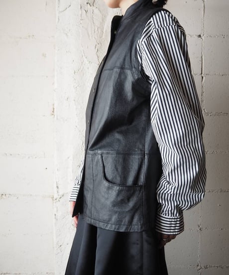 Stand Collar Leather Vest BK