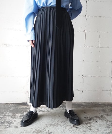 Shiny Poly Pleated Easy Skirt BK