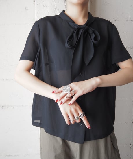 1960's Euro Boe Tie Sheer Blouse BK