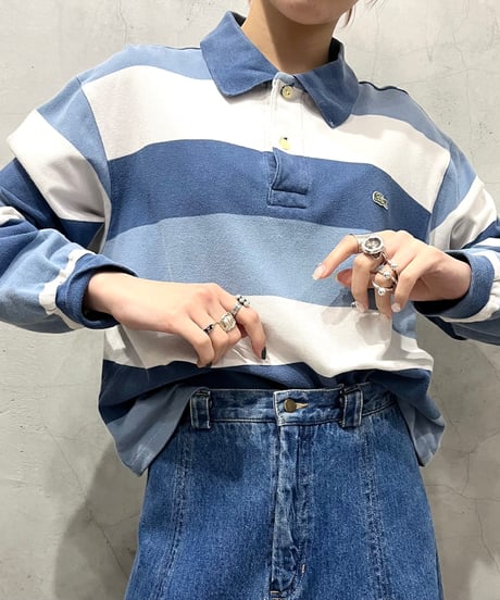 Remake LACOSTE Border Pattern Short Polo Shirt BLWH