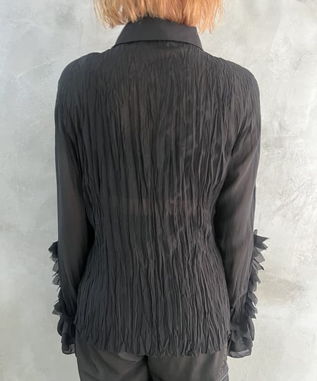 Frill Design Sheer Shirt BK