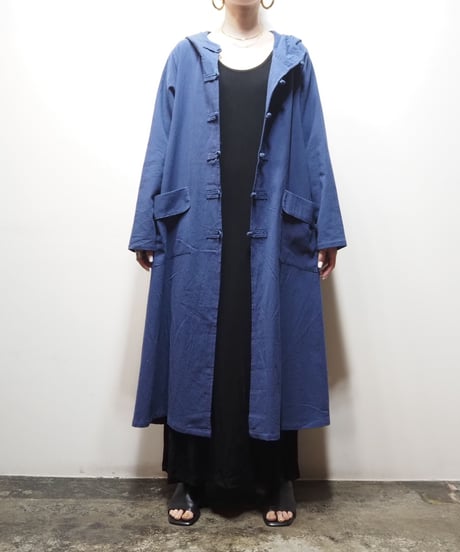 China Button Hooded Coat BL