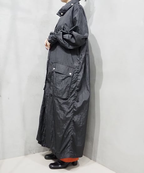 Snap Button Nylon Coat BK