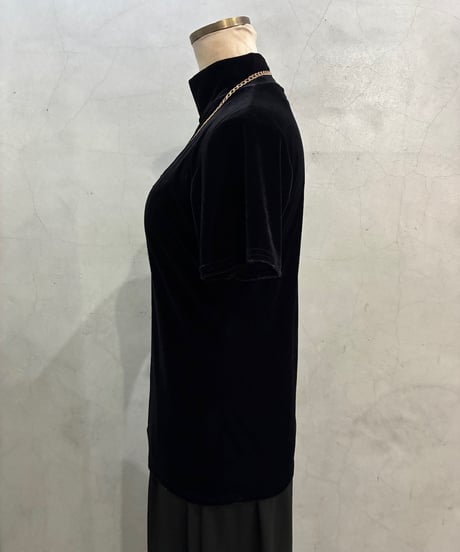 S/S Mock Neck Velour Tops BK