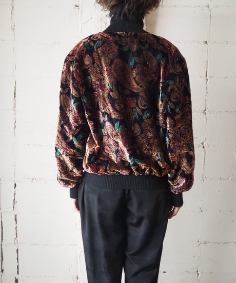 Botanical Pattern Velour Zipup Jacket BKPI