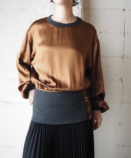 Satin×Knit Switching Tops BR GR