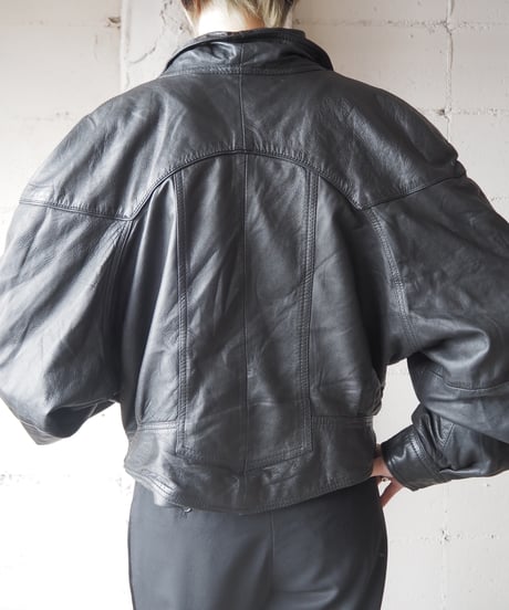Dolman Sleeve Short Leather Jacket BK