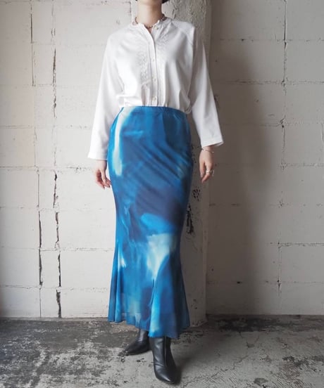 Water Color Print Sheer Mermaid Skirt BL