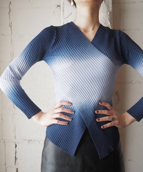 Gradation Design Rib Knit BL WH