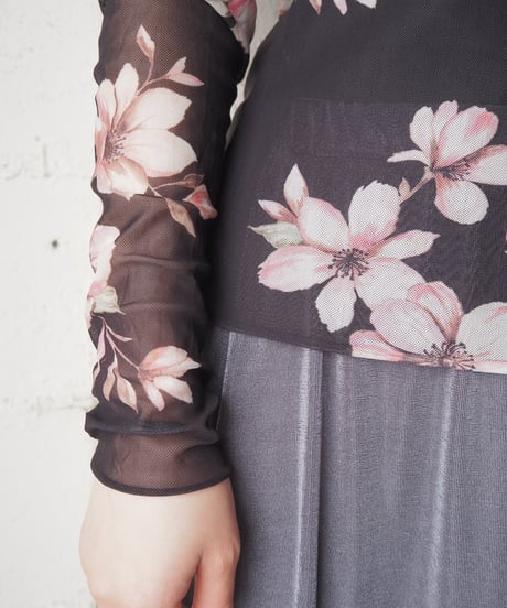Flower Pattern Sheer Tops BKPI