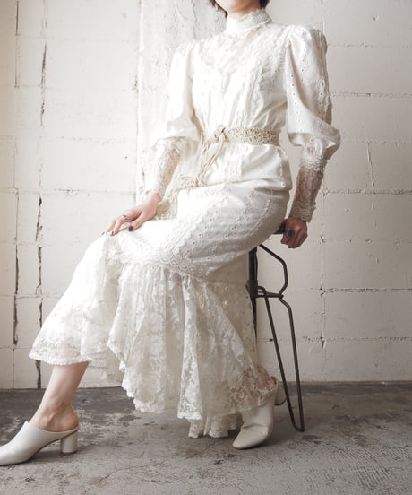 1970's Stand Collar Lace Dress WH
