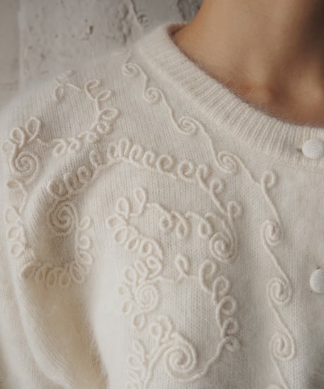 Angora Mix Embroidery Knit Cardigan WH