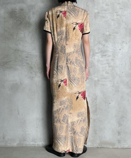 Flower Design Side Slit China Dress BERE