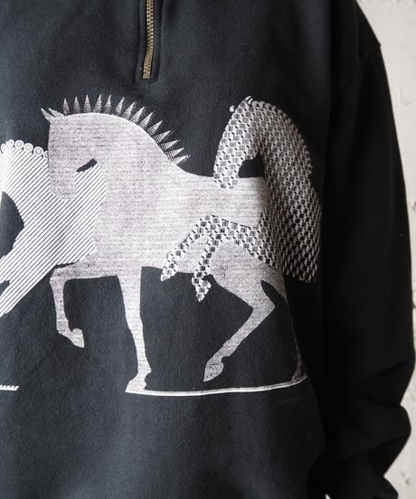 Half Zip Horse Print Sweat BK