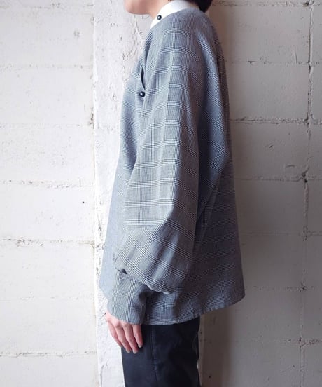 Side Button Check Blouse BKWH