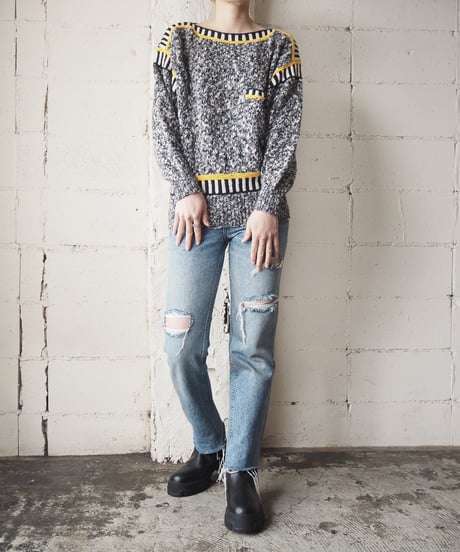 Boat Neck Stripe Knit BKWHYE