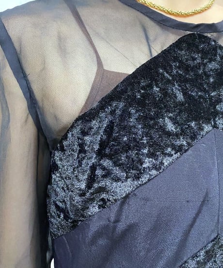 See through Velour Swiching Dress BK