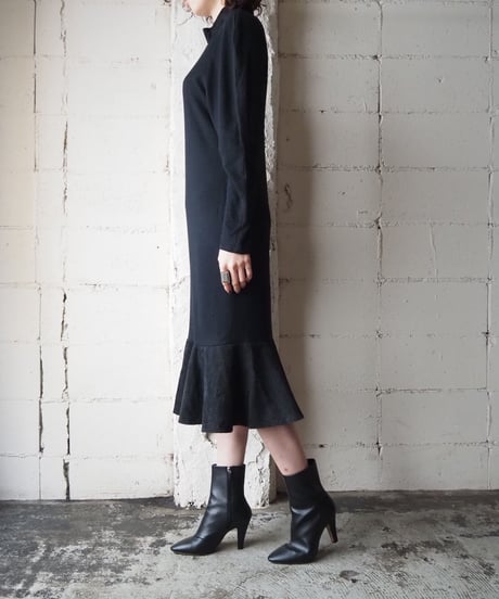 Leather Docking Mermaid Knit Dress BK