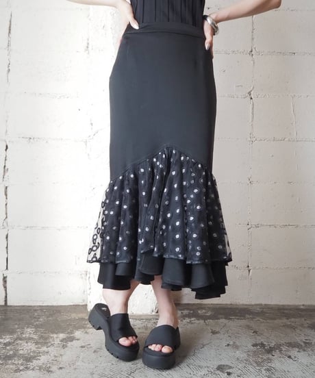 Dot Pattern Tulex Satin Mermaid Skirt BK