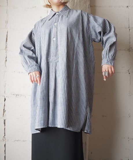 1960's Euro Striped Grandpa Shirt BLWH