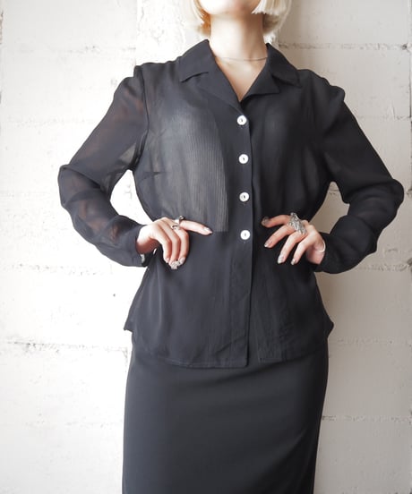 Open Collar Sheer Shirt BK