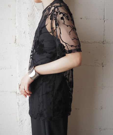 Flock Print Sheer Tee BK