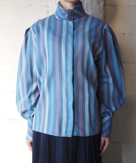 Turn Over Collar Stripe Blouse LBL