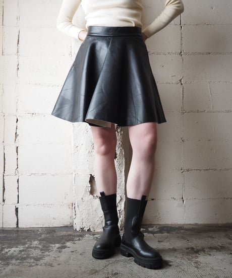 MSGM Leather Flared Skirt BK