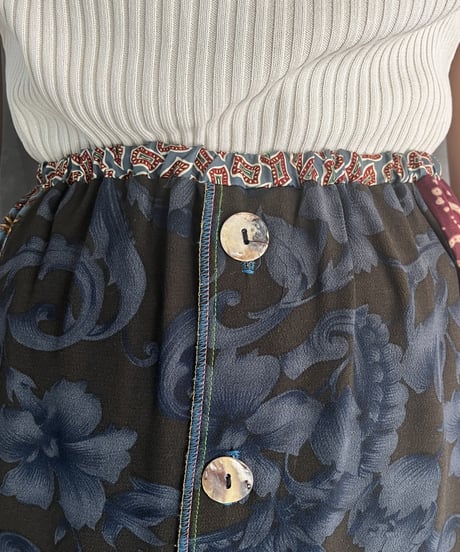 Patchwork Design Front Botton Skirt BURBL