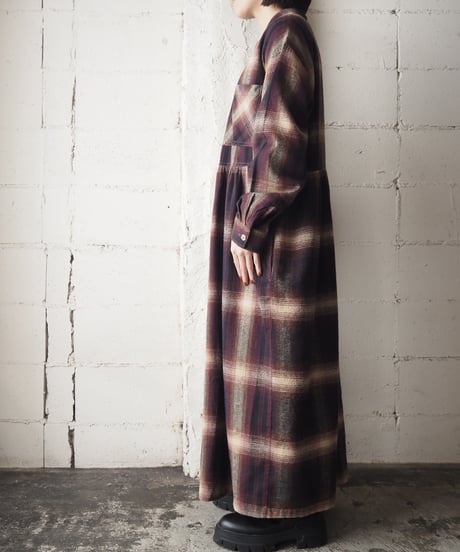 Band Collar Check Dress BUR