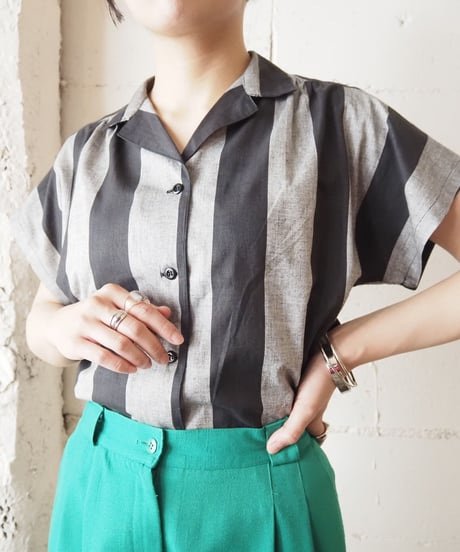 Wide Stripe Open Collar Shirt BKGR