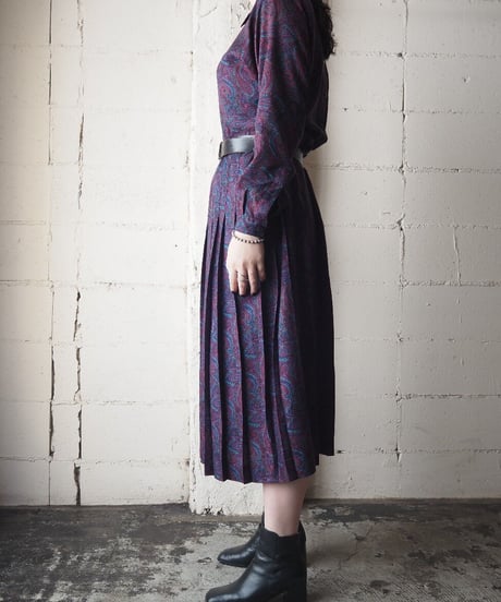 Paisley Pattern Pleated Dress PUR