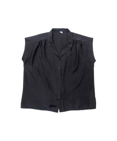 French Sleeve Open Collar Silk Shirt BK
