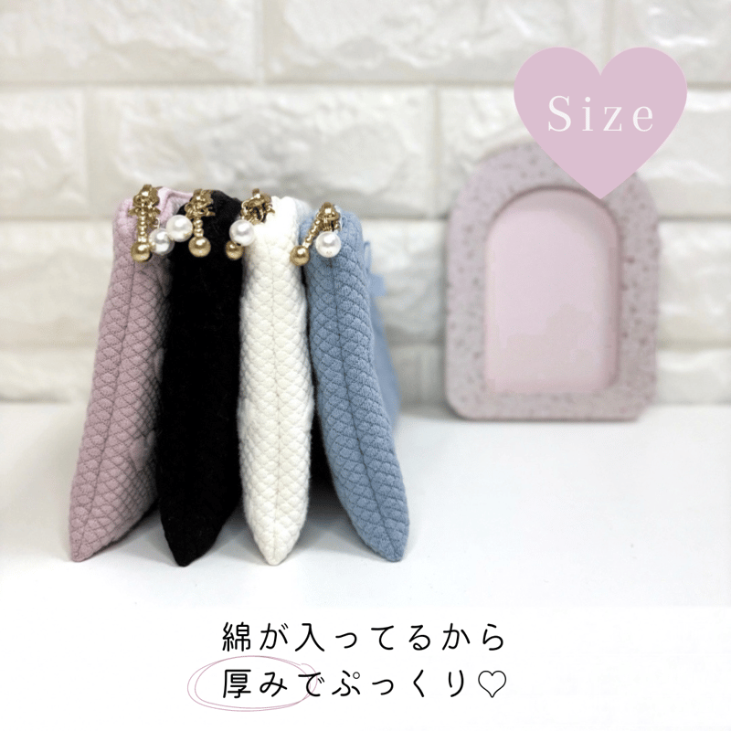 ハートキルティング リボンフラットポーチ｜くすみピンク