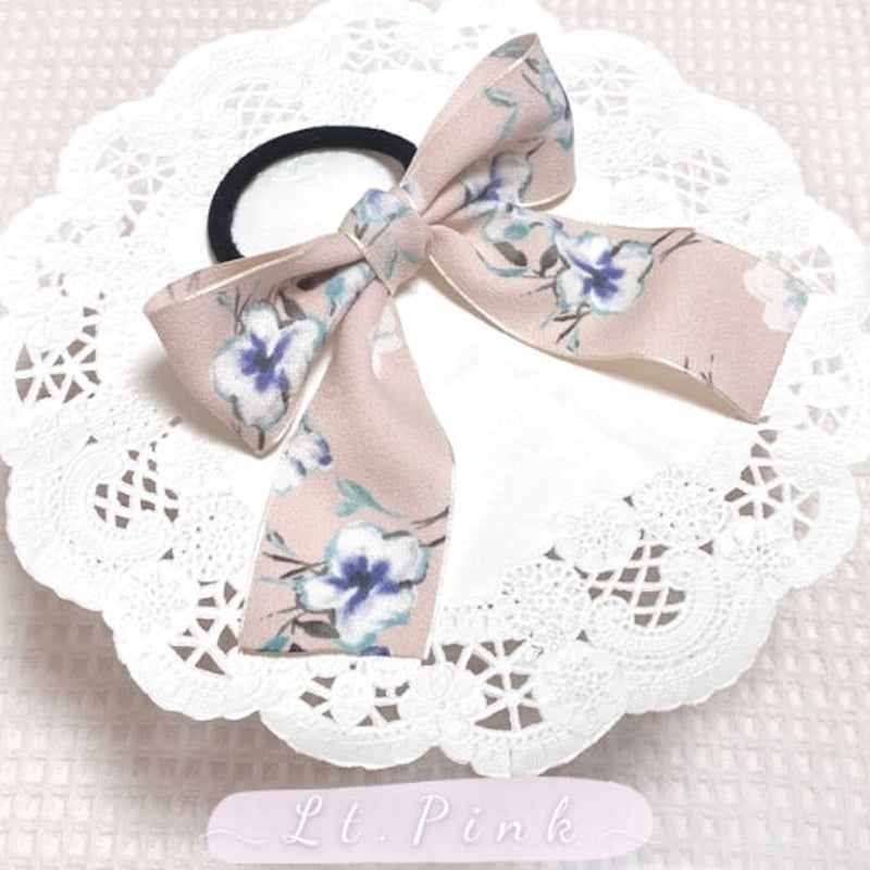 ファブリックリボン♪】上品な花柄 きれいめ♡ 蝶々リボンのヘアゴム